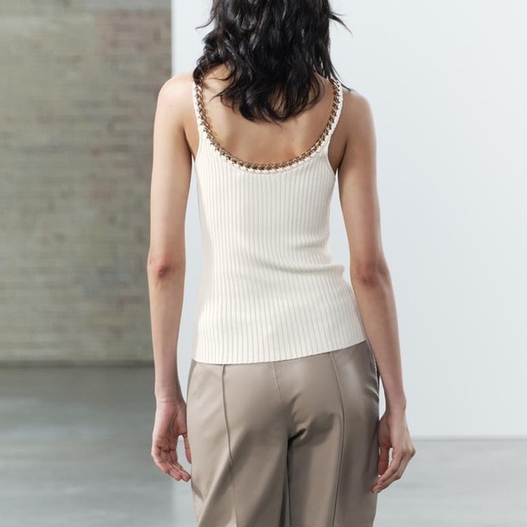 Zara Elegant Cream Chain Strap Top - Picture 6 of 12
